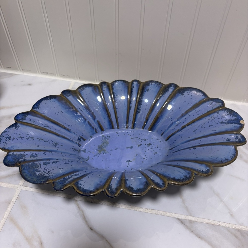 Vintage Fulper Art Pottery Bowl Scalloped Edge Crystalline Glaze Bowl Blue